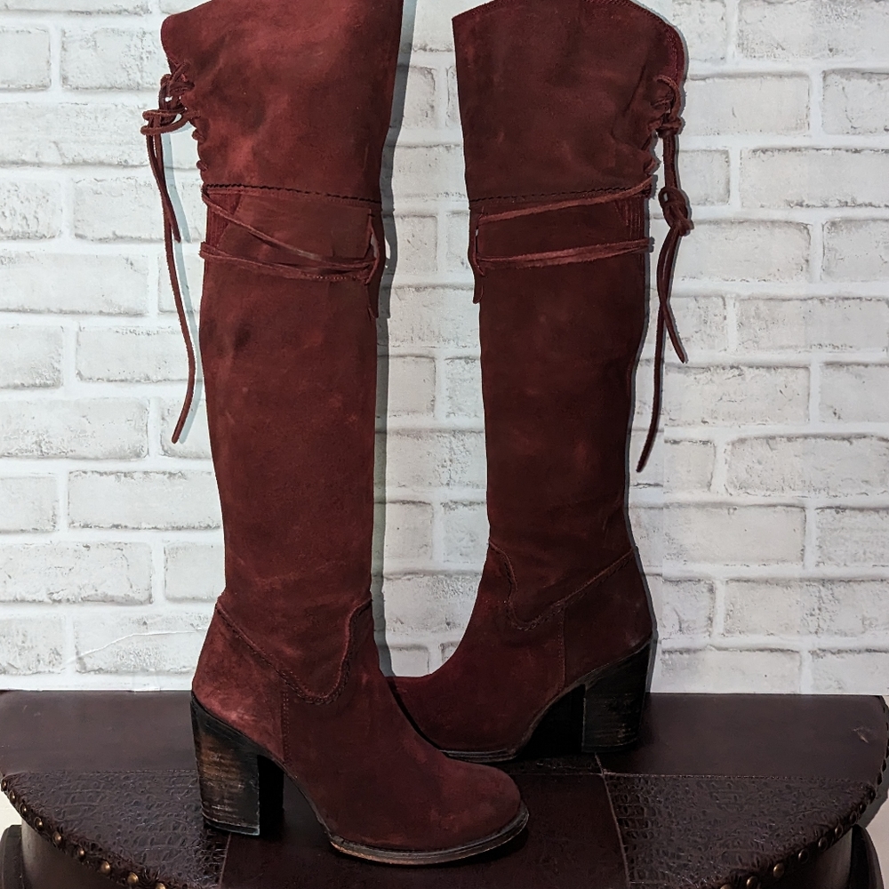 FreeBird Brock Over the Knee Red Vine Suede Boots size 8 - Picture 15 of 15